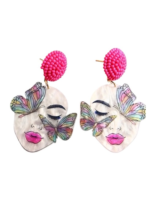 Whimsy_and_Rose Jewelry - Butterfly Lady Face Dangle Earrings